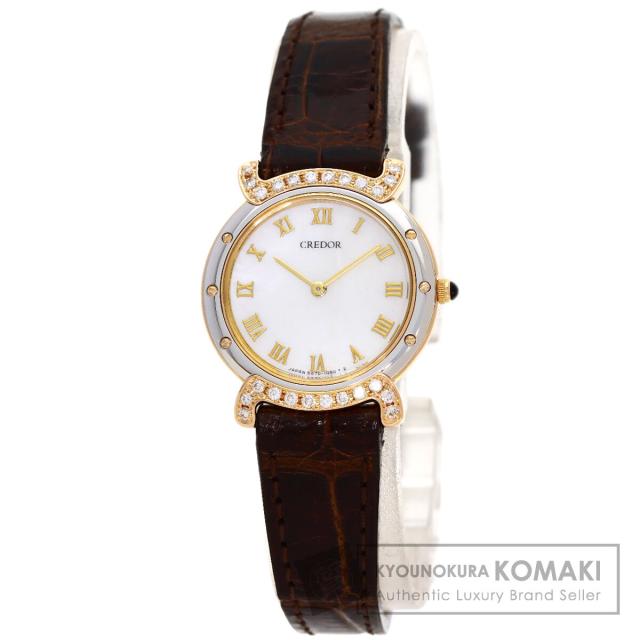セイコー SEIKO 5A70-0580  クレドール ラグ ダイヤモンド  腕時計 K18ピンクゴールド 革 中古