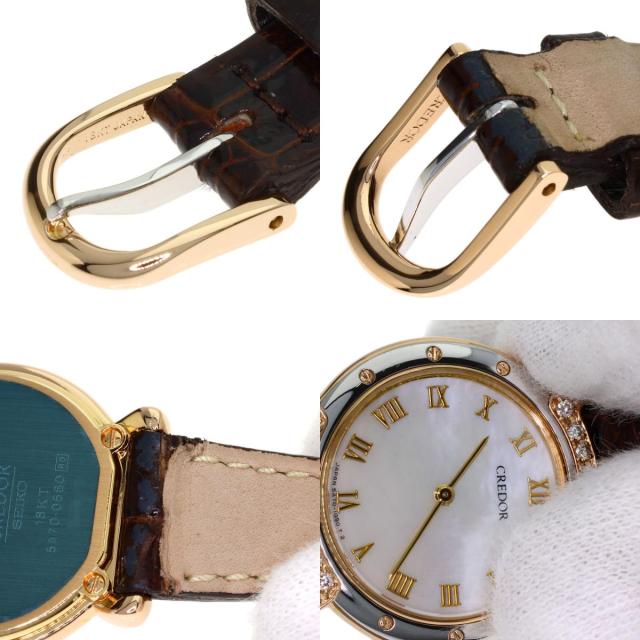 セイコー SEIKO 5A70-0580  クレドール ラグ ダイヤモンド  腕時計 K18ピンクゴールド 革 中古_9