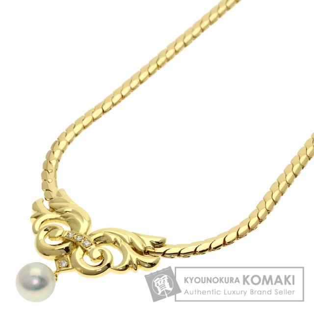 ミキモト MIKIMOTO  パール 真珠 ダイヤモンド  ネックレス K18イエローゴールド レディース  中古