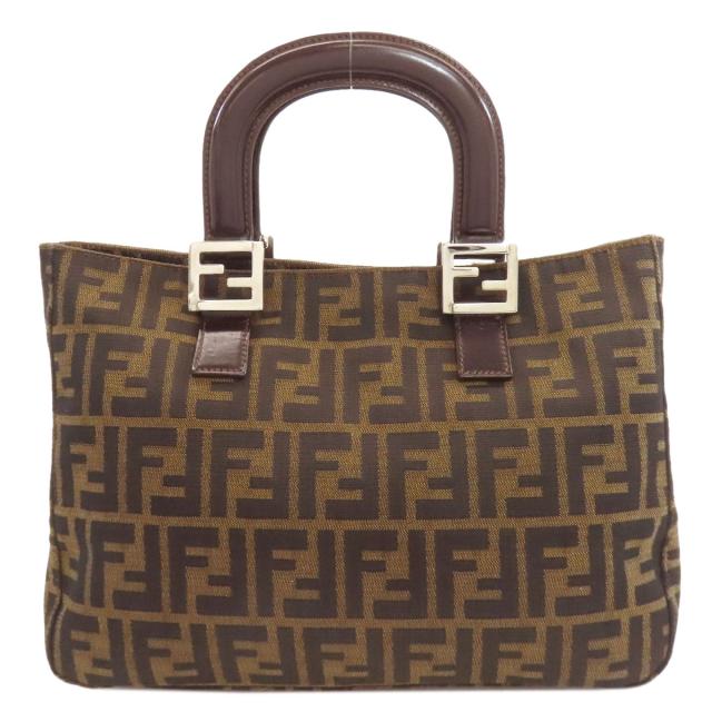 週末割‼️Fendi スパイズッカ柄キャンパスレザーハンドバッグ　ブラウン フェンディ FENDI ズッカ柄 ハンドバッグ キャンバス レディース 中古