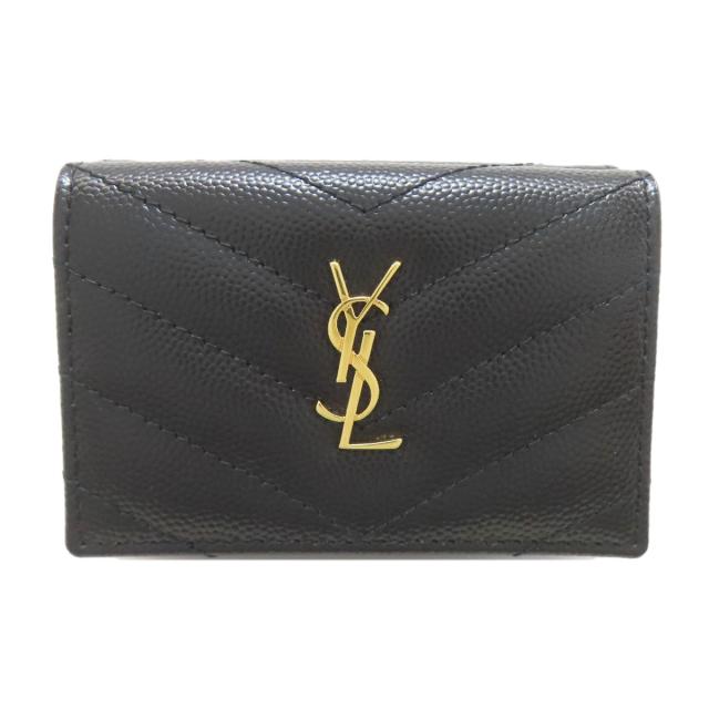 イヴ・サンローラン YVES SAINT LAURENT  Vステッチ カサンドラ  三つ折り財布（小銭入れあり） 中古_1