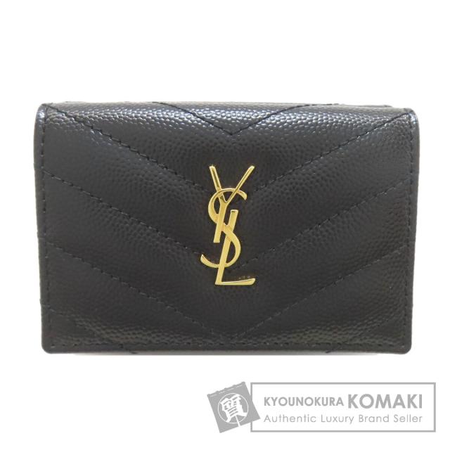 イヴ・サンローラン YVES SAINT LAURENT  Vステッチ カサンドラ  三つ折り財布（小銭入れあり） 中古