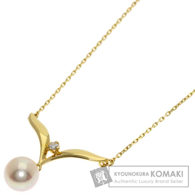 ミキモト MIKIMOTO  パール 真珠 ダイヤモンド  ネックレス K18イエローゴールド レディース  中古