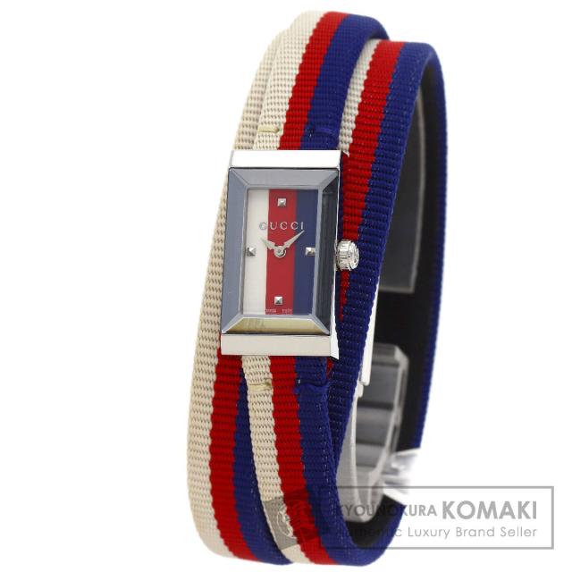 グッチ GUCCI 147.5 Gフレーム レクタンギュラー 腕時計 ステンレススチール 革xキャンバス 中古