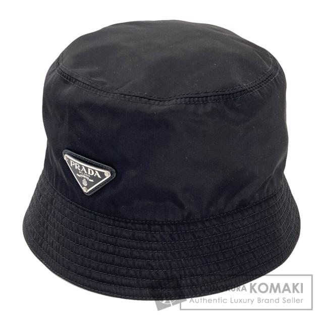 プラダ PRADA バケットハット ロゴ金具 帽子 ナイロン素材 レディース 中古