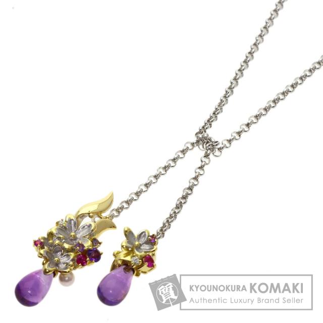 セレクトジュエリー SELECT JEWELRY フラワーモチーフ アメジスト パール 真珠 ネックレス 中古 211,860円