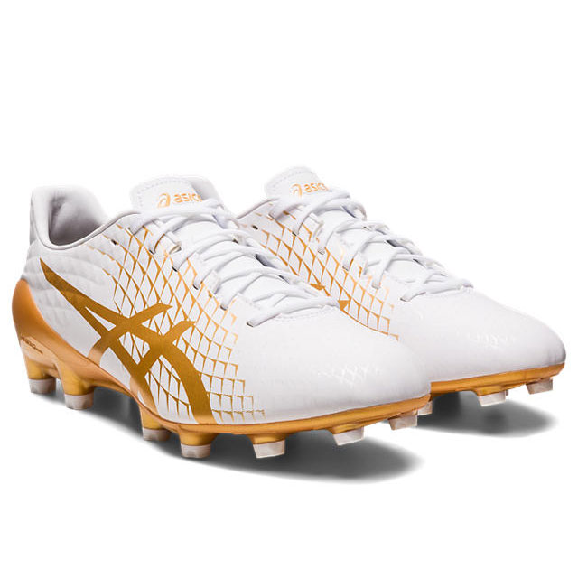 【アシックス】 サッカースパイク メナス MENACE 4 ホワイト ゴールド 天然芝 人工芝 土 【asics2023Q1】 1111A195-104
