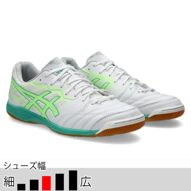 アシックス デスタッキ K FF （DESTAQUE K FF） ホワイト グリーン フットサル インドアシューズ 屋内シューズ asics2026Q1 1111A217-012