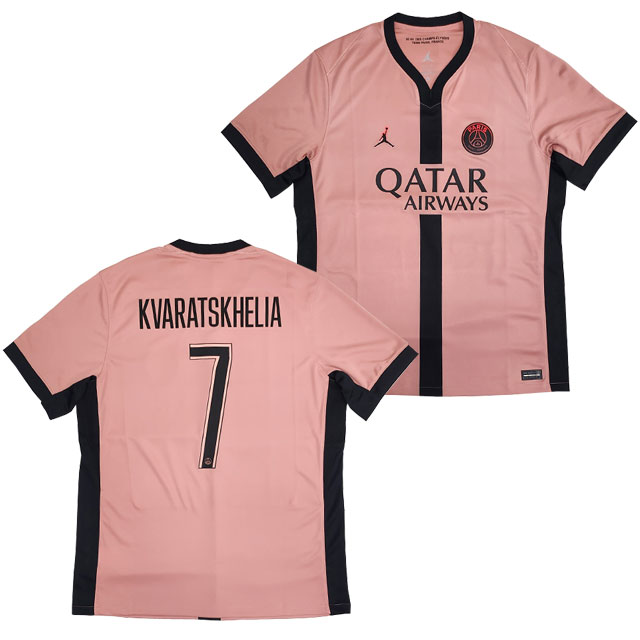25％OFF！ ナイキ サッカー レプリカウェア パリ サンジェルマン 24-25 スタジアム サード ラストピンク #7 クヴァラツヘリア ネーム入り FQ2024-NUMBER-7