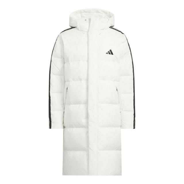 アディダス スリーストライプス レギュラーフィット ロング ダウンコート ベンチコート ホワイト サッカー フットサル スポーツウェア WF945-JZ8732 ※返品・交換・キャンセル不可商品