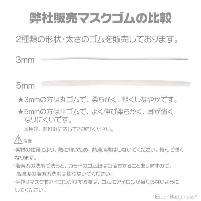 マスクゴム ストッパー セット 丸ゴム 太さ 3mm 長さ 約 20m (約9〜10m×2個) 5色選べる マスク ゴム ひも マスク用 紐 ウーリー  ゴム 調