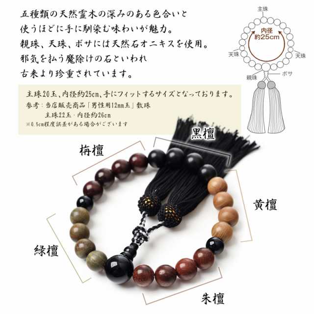 数珠 男性用 五種 天然 霊木 12mm 20玉 西陣織金襴 数珠袋付 黒檀 黄檀 栴檀 朱檀 緑檀 オニキス juzu05の通販はau PAY  マーケット - EsuonHappiness | au PAY マーケット－通販サイト