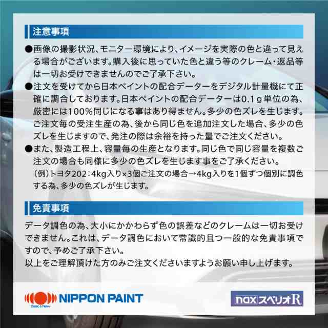 日本ペイント nax スペリオR 調色 トヨタ 6W2 シトラスマイカメタリック 2kg（原液）｜au PAY マーケット