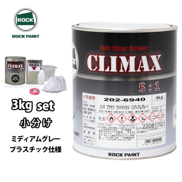 ロックプラサフクライマックス（ミディアムグレー）4kg 硬化剤セット 202-6940 ロック プラサフクライマックス ロックペイント