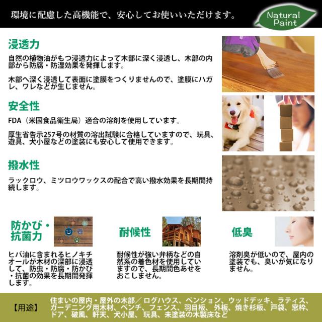 自然塗料 CANADAの本物。 カナダフォレスト ナチュラルペイント 　4L 全5色　木材保護着色塗料 塗料 木部用 防虫 防腐 防カビ_4