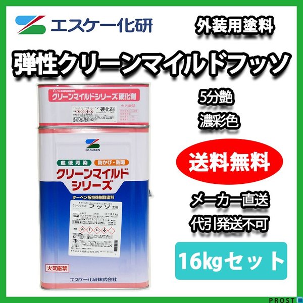 弾性クリーンマイルドフッソ 5分艶 16kgセット 濃彩色 エスケー化研 外壁 塗料