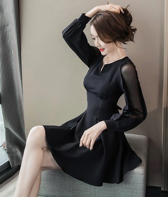 ドレス ワンピース 長袖 バック リボン Aライン ミニ丈 ショート丈 大人 可愛い 上品 お呼ばれ 女子会 ディナー 結婚式 二次会 パーティ Au Pay マーケット