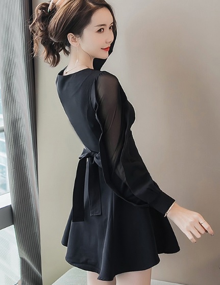 ドレス ワンピース 長袖 バック リボン Aライン ミニ丈 ショート丈 大人 可愛い 上品 お呼ばれ 女子会 ディナー 結婚式 二次会 パーティ Au Pay マーケット