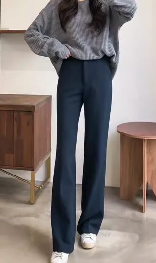 ハイウエストパンツ 美脚 細見え 黒 ネイビー 無地 ロング丈 春 秋 仕事 大きめ おしゃれ  楽 かっこいい クール 10代 20代 30代 お出かけ デート 着まわし 大人女子 カジュアル OL オフィス シンプル トレンド 人気の通販は