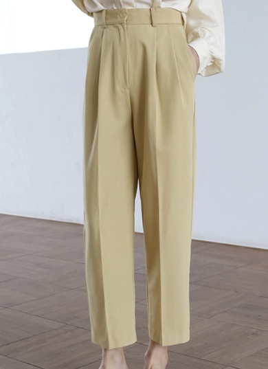 ハイウェストパンツ チノパンツ コットン らくちん 九分丈 ゆったり イエロー かっこいい 春夏 10代 20代 30代 お出かけ デート OL オフィス 着まわし 大人女子 カジュアル シンプル トレンドチノパンツ