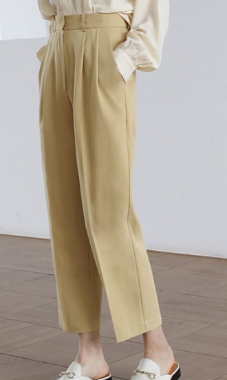 ハイウェストパンツ チノパンツ コットン らくちん 九分丈 ゆったり イエロー かっこいい 春夏 10代 20代 30代 お出かけ デート OL オフィス 着まわし 大人女子 カジュアル シンプル トレンド