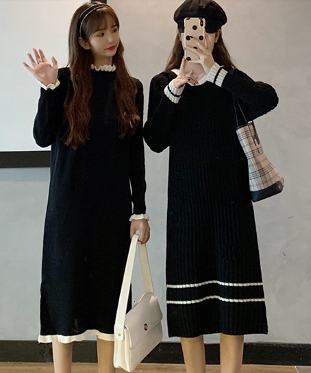 ニットワンピース 暖かい 細見え フード 秋冬 綿 普段使い ルーム お出かけ デート 黒 Vネック ハイネック ライン 無地 大人 カジュアル の通販はau Pay マーケット つらら商店