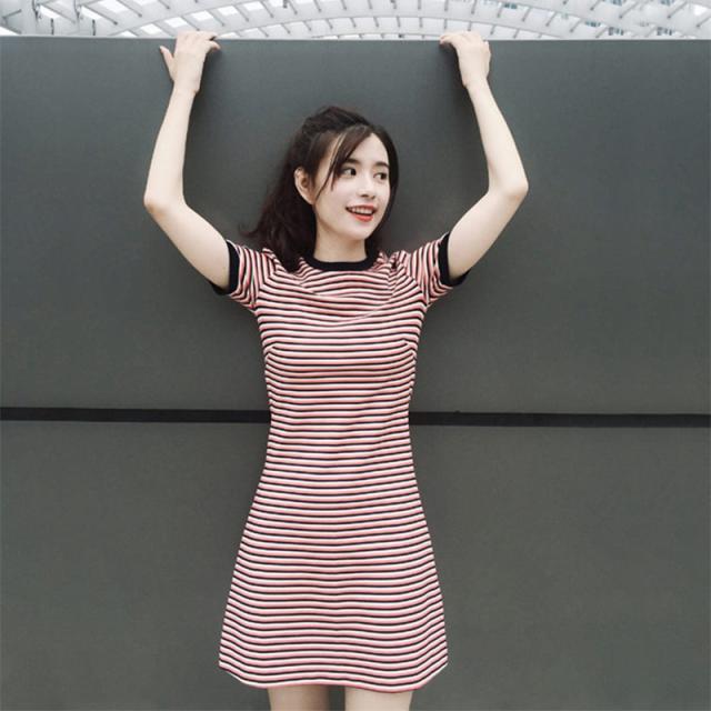 タイトワンピース ミニ丈 ショート丈 体型カバー ラウンドネック 半袖 大人可愛い カジュアル 韓国ファッション トレンド レディース きの通販はau Pay マーケット つらら商店