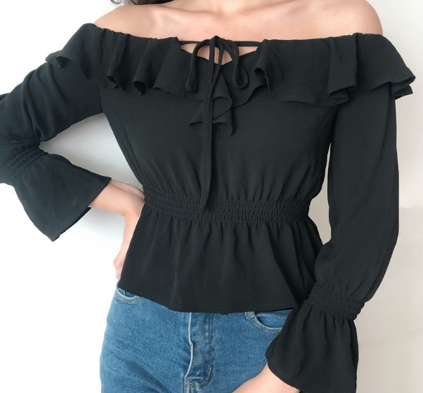 トップス ブラウス チュニック オフショルダー 長袖 ロング丈 ゆったり 体型カバー 肩出し フリル 大人可愛い 秋 黒 10代 代 30代 お出の通販はau Pay マーケット つらら商店