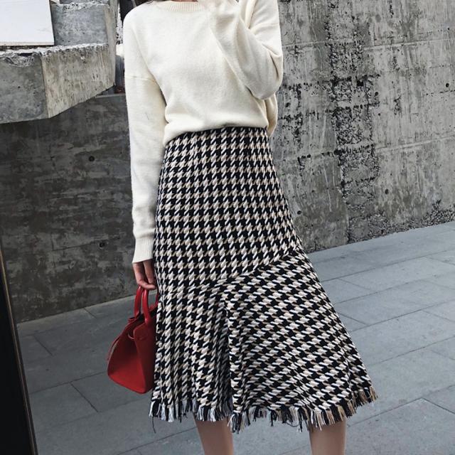千鳥柄 マーメイドライン ハイウエスト ミモレ丈タイトスカート ロング丈 体型カバー 大人可愛い ガーリー カジュアル 韓国ファッション の通販はau Pay マーケット つらら商店