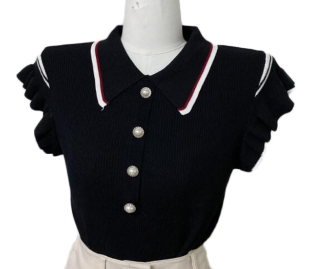 トップス ポロシャツ コットン 襟付き 半袖 フリル袖 ゆったり 大人可愛い 春夏 白 黒 ブルー 10代 代 30代 お出かけ デート 着まわし の通販はau Pay マーケット つらら商店