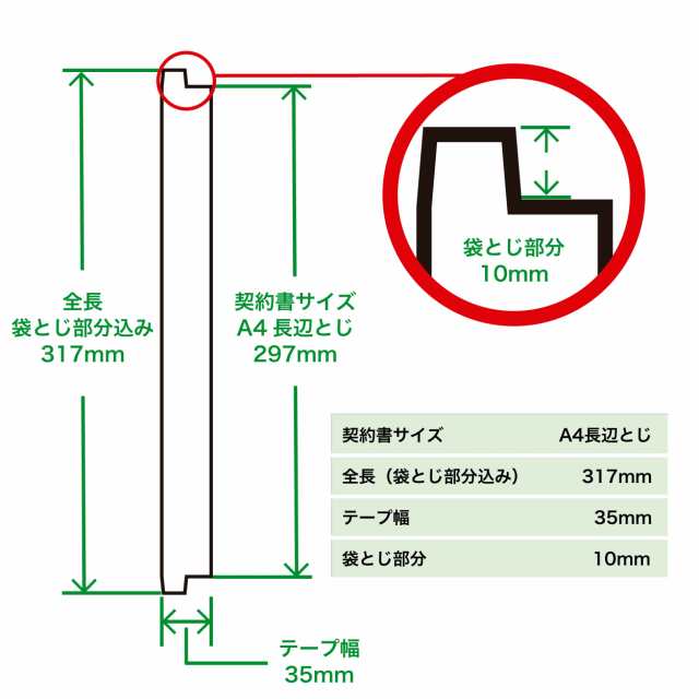 契約書 契印用 製本 テープ 100枚 白 幅 35mm 2個セット 袋とじ タイプ