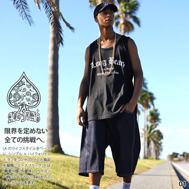 ACE FLAG 上下セット ノースリーブ ブランド ハーフパンツ 上下 メンズ 春夏用 黒/白 大きいサイズ エースフラッグ セットアップ ロングビーチ b系 ヒップホップ ファッション ストリート系 ハイ 新作 AF-SE-TK-024