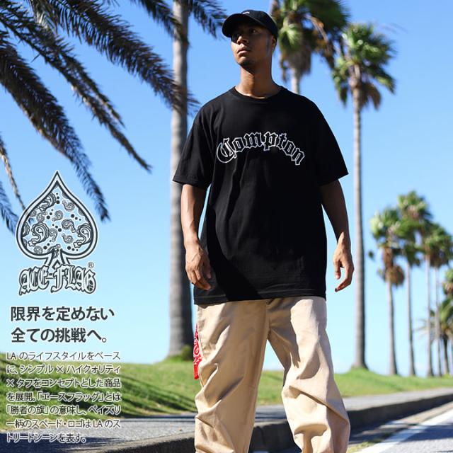 ACE FLAG 上下セット 半袖 Tシャツ チノパン ロングパンツ セットアップ メンズ 黒 大きいサイズ エースフラッグ おしゃれ Compton コンプトン ペイズリー ビッグシルエット b系 ヒップホップ 新作 AF-SE-TS-113