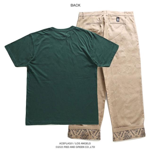 ACE FLAG 上下セット 半袖 ブランド Tシャツ チノパン ロングパンツ 上下 セットアップ メンズ 春夏用 緑 大きいサイズ エースフラッグ b系 ヒップホップ ファッション ストリート系 ハイ 新作 AF-SE-TS-119 ACE FLAG 上下セット 半袖 ブランド Tシャツ チノパン ロングパンツ