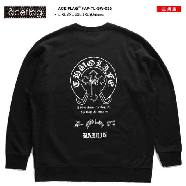 ACE FLAG トレーナー 長袖 スウェット 裏パイル メンズ 黒 大きい 