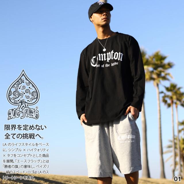 ACE FLAG 上下セット 長袖 Tシャツ ロンT スウェット ハーフパンツ メンズ 全2種 大きいサイズ エースフラッグ セットアップ Compton コンプトン b系 ヒップホップ ストリート系 ハイ 新作 AF-SE-LT-036