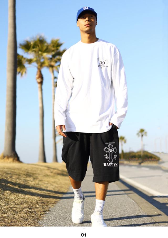 ACE FLAG 上下セット 長袖 ロンT スウェット ハーフパンツ メンズ 全2種 大きいサイズ エースフラッグ セットアップ 2Pac ビッグシルエット 十字架 クロス 2フェイス b系 ヒップホップ 新作 AF-SE-LT-040_4
