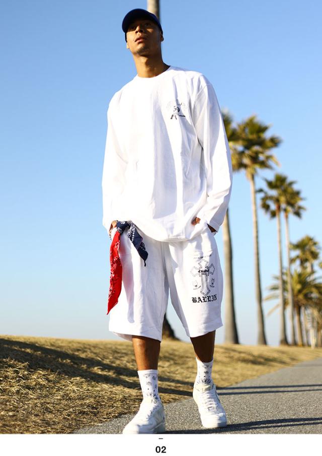 ACE FLAG 上下セット 長袖 ロンT スウェット ハーフパンツ メンズ 全2種 大きいサイズ エースフラッグ セットアップ 2Pac ビッグシルエット 十字架 クロス 2フェイス b系 ヒップホップ 新作 AF-SE-LT-040_6