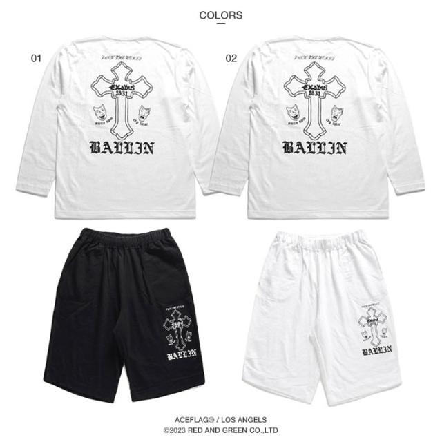 ACE FLAG 上下セット 長袖 ロンT スウェット ハーフパンツ メンズ 全2種 大きいサイズ エースフラッグ セットアップ 2Pac ビッグシルエット 十字架 クロス 2フェイス b系 ヒップホップ 新作 AF-SE-LT-040_8