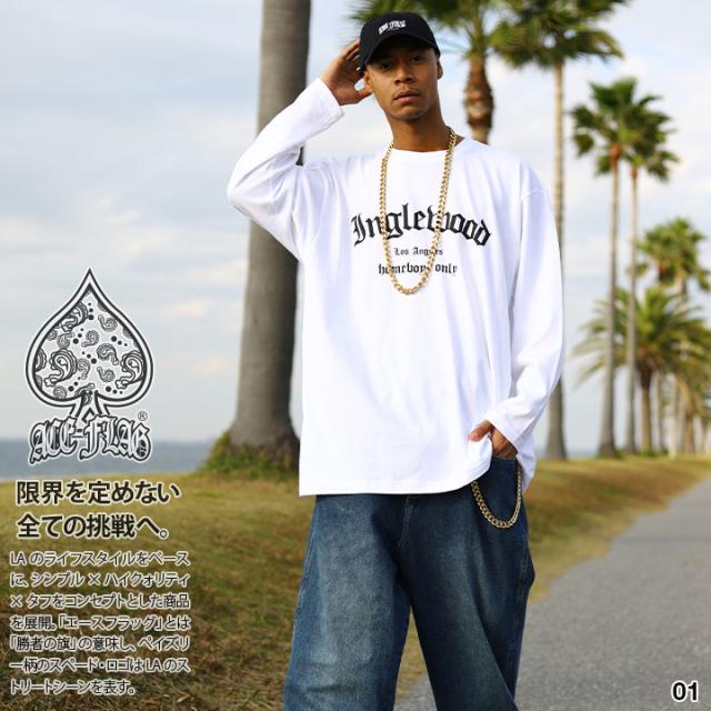 ACE FLAG 上下セット 長袖 ロンT デニム ロングパンツ メンズ 春秋冬用 白/黒 大きいサイズ エースフラッグ セットアップ Inglewood イングルウッド ビッグシルエット b系 ヒップホップ 新作 AF-SE-LT-033の通販は