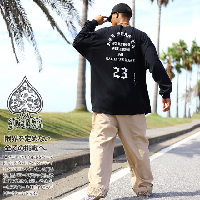 ACE FLAG 上下セット 長袖 Tシャツ ロンT チノパン ロングパンツ セットアップ メンズ 黒 大きいサイズ エースフラッグ Pablo パブロ ペイズリー ビッグシルエット b系 ファッション ストリート系 新作 AF-SE-LT-060
