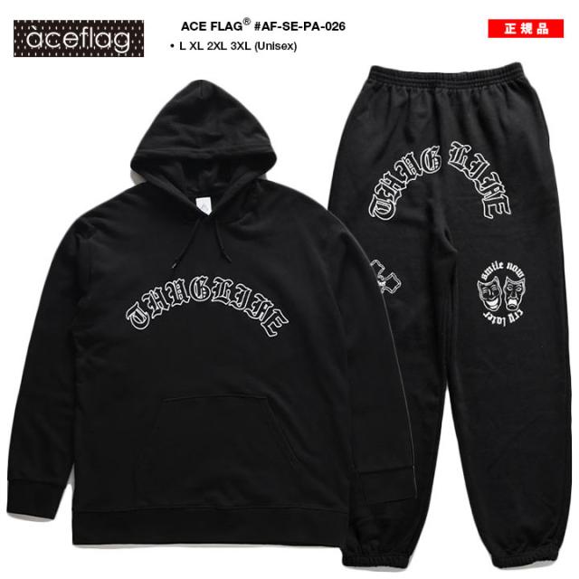 ACE FLAG 上下セット 長袖 スケボー メンズ 黒 大きいサイズ エースフラッグ セットアップ パーカー フーディ スウェット スウェットパンツ Thug Life サグライフ b系 ヒップホップ ストリート系 ハイ 新作 AF-SE-PA-026_2