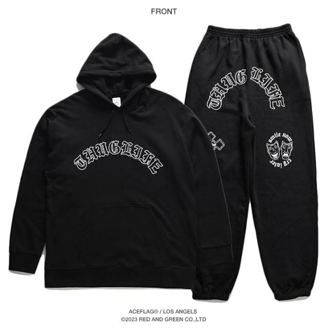 ACE FLAG 上下セット 長袖 スケボー メンズ 黒 大きいサイズ エースフラッグ セットアップ パーカー フーディ スウェット スウェットパンツ Thug Life サグライフ b系 ヒップホップ ストリート系 ハイ 新作 AF-SE-PA-026_9