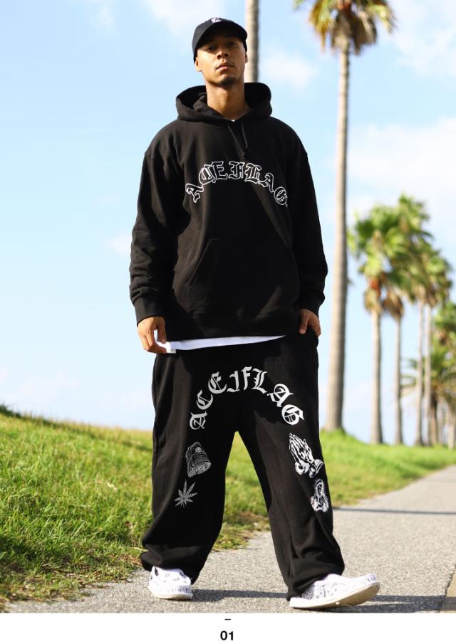 ACE FLAG 上下セット 長袖 スケボー メンズ 黒 大きいサイズ エース