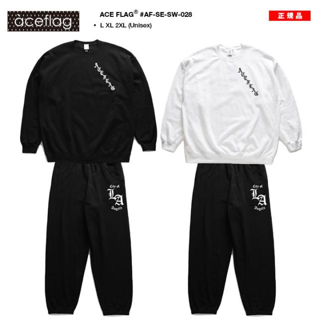 ACE FLAG 上下セット 長袖 スケボー メンズ 春秋冬用 黒/白 大きい