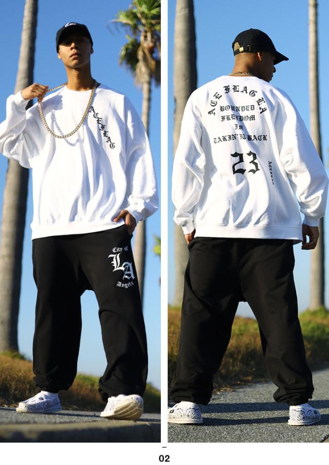 ACE FLAG 上下セット 長袖 スケボー メンズ 春秋冬用 黒/白 大きい