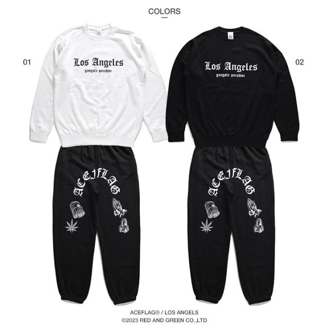 ACE FLAG 上下セット 長袖 ブランド メンズ 春秋冬用 白/黒 大きいサイズ エースフラッグ セットアップ トレーナー スウェット 上下 LA 大麻 マリファナ ヘンプ ロゴ b系 ヒップホップ ストリート系 ハイ 新作 AF-SE-SW-030