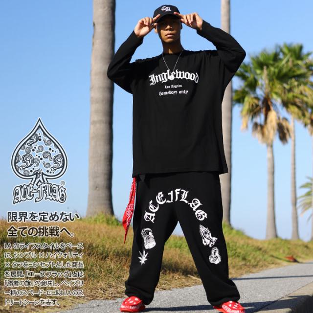 ACE FLAG 上下セット 長袖 ブランド メンズ 春秋冬用 黒 大きいサイズ エースフラッグ セットアップ ロンT 上下 Inglewood イングルウッド LA ロサンゼルス 大麻 マリファナ b系 ヒップホップ ファッション ストリート系 ハイ 新作 AF-SE-LT-073の通販は 10,626円