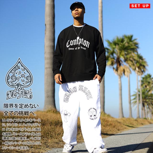 ACE FLAG 上下セット 長袖 ブランド スケボー メンズ 黒 大きいサイズ エースフラッグ セットアップ トレーナー スウェット 上下 Compton コンプトン LA 十字架 ローライダー チカーノ b系 ヒップホップ ストリート系 ハイ 新作 AF-SE-SW-033の通販は 9,079円