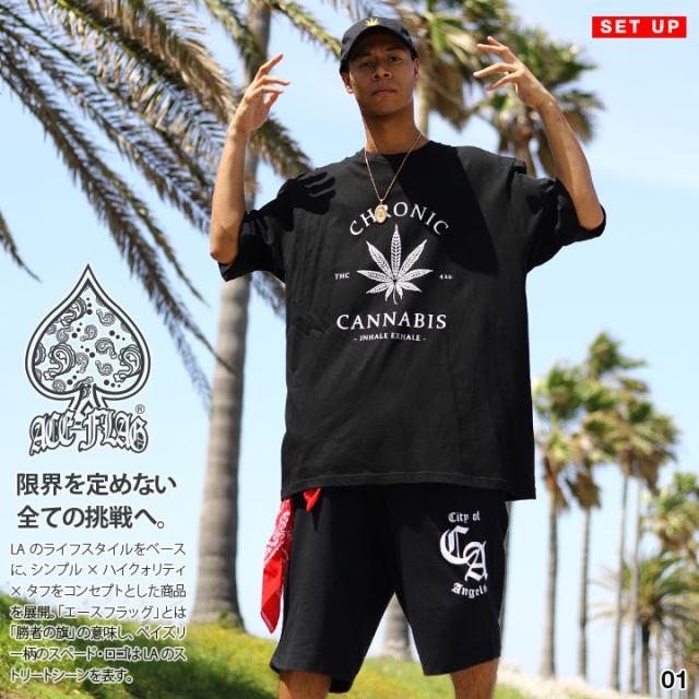 ACE FLAG 上下セット 半袖 ブランド Tシャツ ハーフパンツ メンズ 春夏用 全2色 大きいサイズ エースフラッグ セットアップ スウェット バッズ 大麻 マリファナ ヘンプ ビッグシルエット b系 ヒップホップ ストリート系 ハイ 新作 AF-SE-TS-148